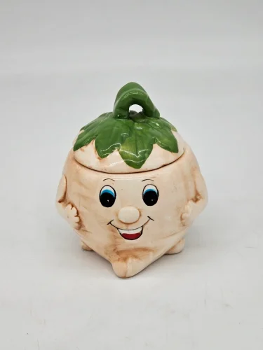 Ceramiczny pojemnik ręcznie robiony – uroczy warzywniak z uśmiechem, 12 cm