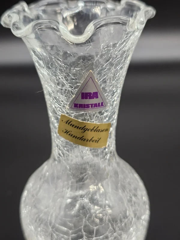 Wazon IRA Kristall – szkło krakelowane, ręcznie dmuchane, Niemcy, 18 cm