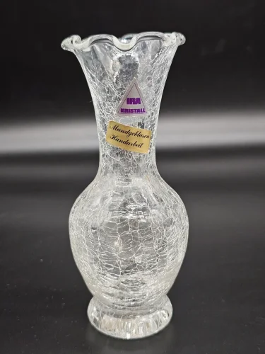 Wazon IRA Kristall – szkło krakelowane, ręcznie dmuchane, Niemcy, 18 cm