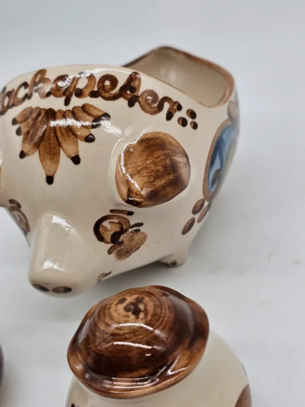 Ceramiczny zestaw „Schweineset” świnka na tatar z solniczką i pieprzniczką – ręcznie malowany