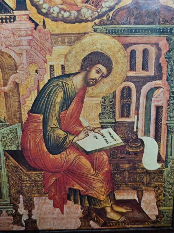 Ikona „Ewangelista Łukasz” II poł. XVII w., reprodukcja Galerie Ilas Neufert, Monachium, 16×21 cm