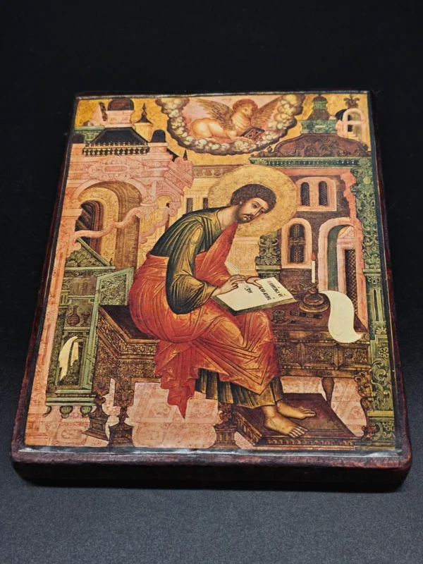 Ikona „Ewangelista Łukasz” II poł. XVII w., reprodukcja Galerie Ilas Neufert, Monachium, 16×21 cm