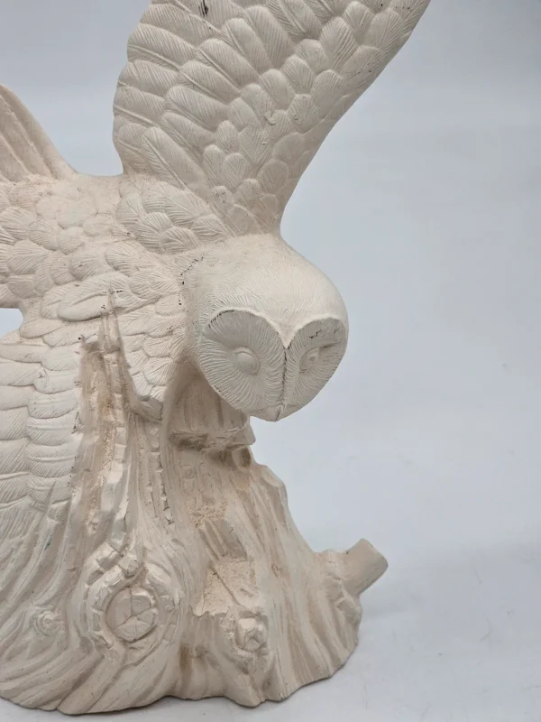 Duża Figura Płomykówka Sowa Beżowy Odlew Skrzydła Drewno 29 cm