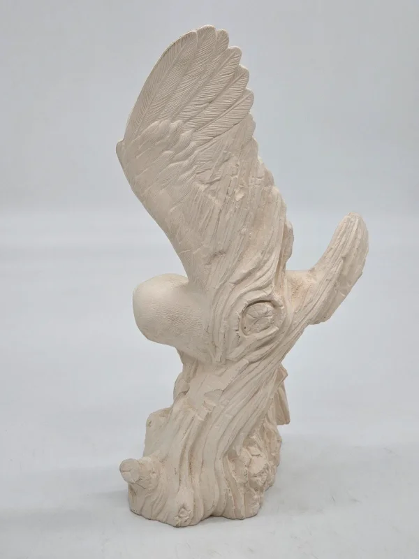 Duża Figura Płomykówka Sowa Beżowy Odlew Skrzydła Drewno 29 cm
