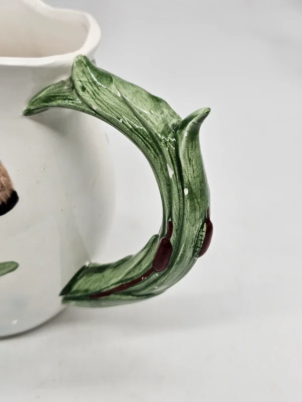 Ceramiczny dzbanek kubek z reliefem kaczki ręcznie zdobiony vintage