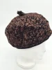 Damska czapka z naturalnego futra brązowa vintage średnica 24 cm