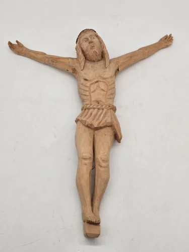 Rzeźba drewniana Jezus Chrystus postać do krzyża ludowa 35 × 30 cm