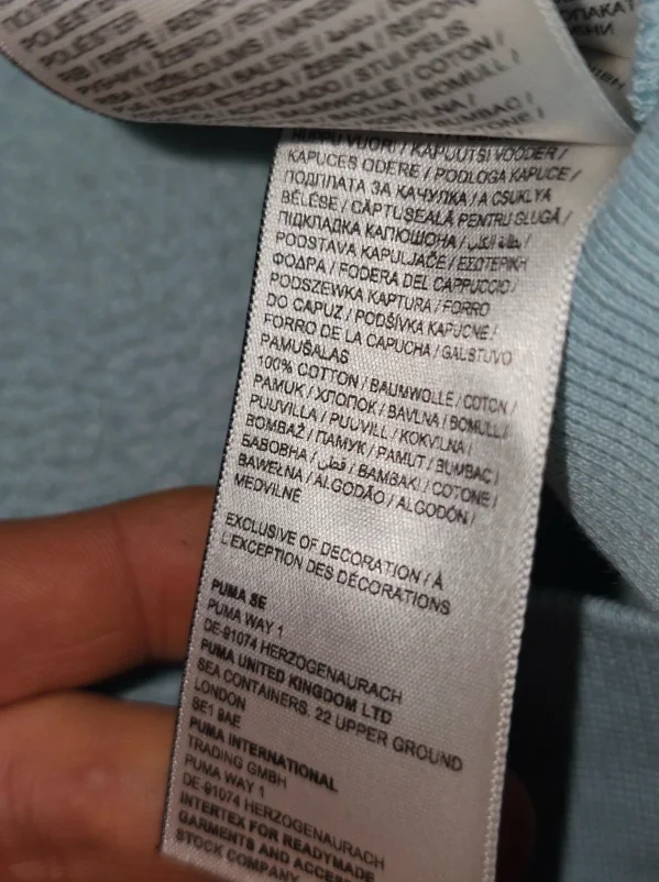 Bluza Puma XL – błękitna, logo z przodu, 100% bawełna, 64×54 cm