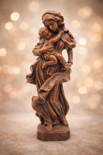 Figura Matka z Dzieckiem rzeźba dekoracyjna z wosku styl sakralny 49 cm