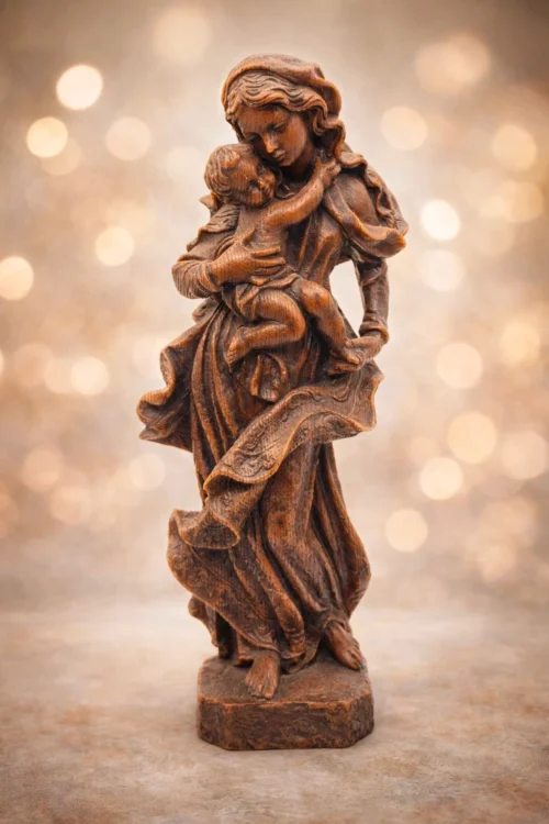 Figura Matka z Dzieckiem rzeźba dekoracyjna z wosku styl sakralny 49 cm