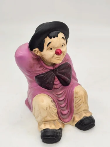 Figurka klauna z ceramiki 22 cm różowa dekoracja vintage