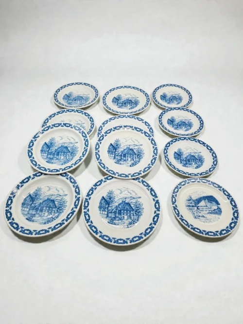 zestaw porcelany Johann Kronester Bavaria Rustika 12 elementów niebieski wzór