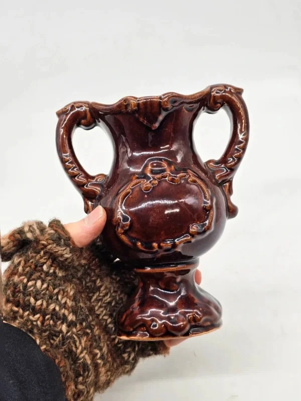 Wazon ceramika Włoska brąz szkliwiony 18 cm