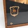 Obraz intarsja wieża ratusz herb bocian vintage ręczna praca 19x42