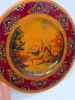 Talerz drewniany ozdobny ręcznie malowany pejzaż folk art vintage 24 cm