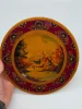 Talerz drewniany ozdobny ręcznie malowany pejzaż folk art vintage 24 cm