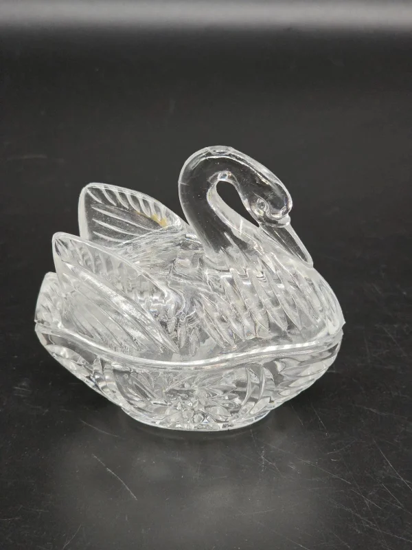 Szklany pojemnik łabędź maselnica bomboniera szkło vintage 10 cm