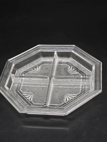 Szklana patera dzielona kabaret Art Deco grube szkło 24 cm