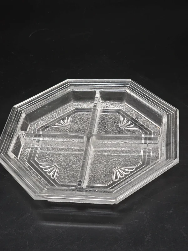 Szklana patera dzielona kabaret Art Deco grube szkło 24 cm