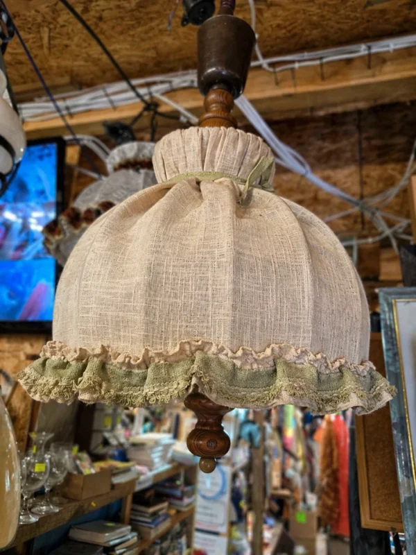 Lampa wisząca rustykalna abażur len drewno regulowana vintage