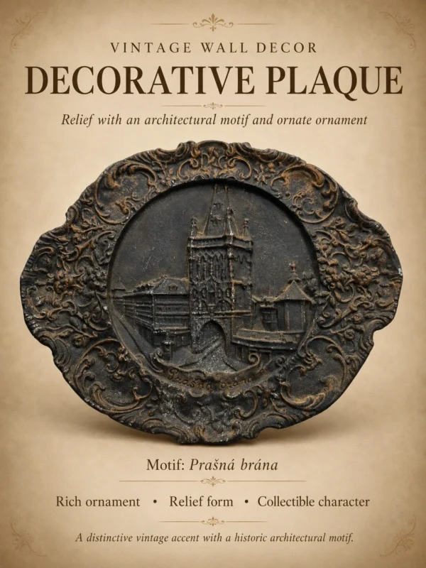 Płaskorzeźba ścienna Praga Prašná brána żeliwo relief 32x40 cm