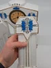 Francuski zegar kominkowy Art Deco ceramika niebieskie róże France 28 cm