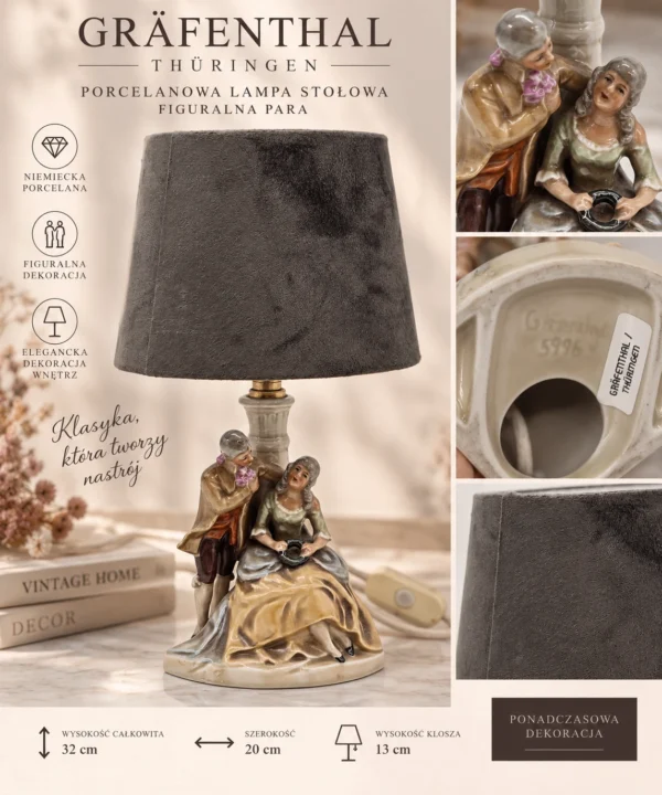 Lampa figuralna Gräfenthal Thüringen – porcelanowa para