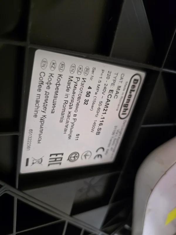 Automatyczny ekspres De’Longhi Magnifica S ECAM21.116.SB 1450 W z młynkiem