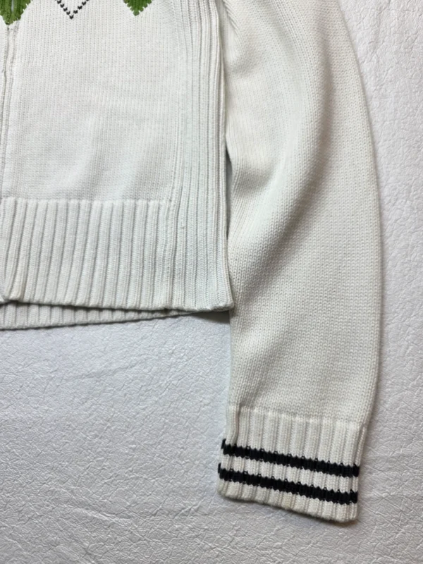 Sweter damski Bogner Fire+Ice biały zapinany 100% bawełna zielone romby