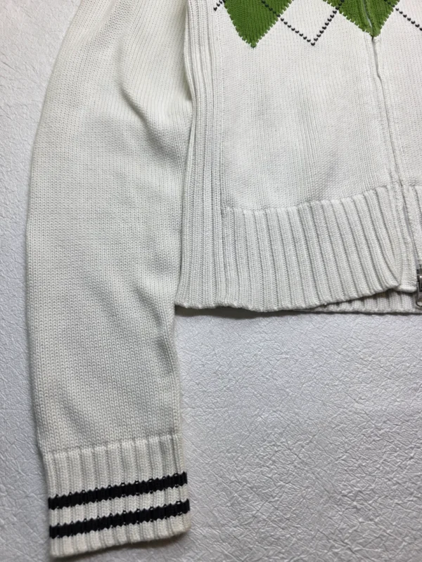 Sweter damski Bogner Fire+Ice biały zapinany 100% bawełna zielone romby