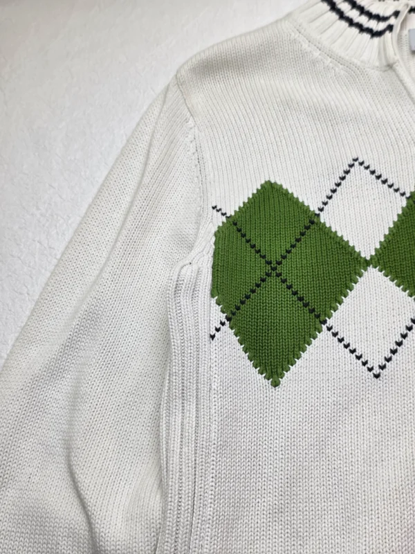 Sweter damski Bogner Fire+Ice biały zapinany 100% bawełna zielone romby