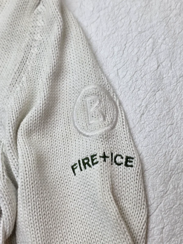 Sweter damski Bogner Fire+Ice biały zapinany 100% bawełna zielone romby