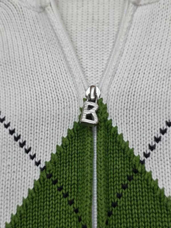 Sweter damski Bogner Fire+Ice biały zapinany 100% bawełna zielone romby