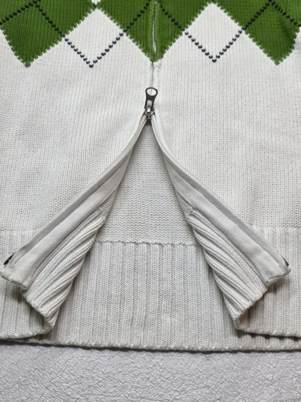 Sweter damski Bogner Fire+Ice biały zapinany 100% bawełna zielone romby