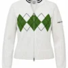Sweter damski Bogner Fire+Ice biały zapinany 100% bawełna zielone romby